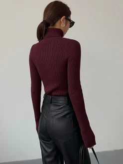 Online Minimalist Turtleneck Slim Knit Top Sweater Tops|Sweaters & Cardigans