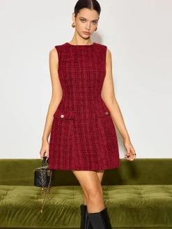 Online Minimalist Tweed Tank Short Dress Wedding Guest Dresses|Dresses