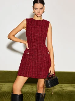 Online Minimalist Tweed Tank Short Dress Wedding Guest Dresses|Dresses