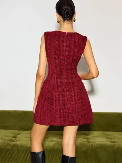 Online Minimalist Tweed Tank Short Dress Wedding Guest Dresses|Dresses