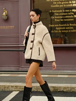 Minky Contrast Piping Fleece Jacket Outerwear|Jackets