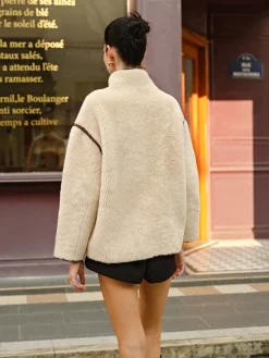 Sale Minky Contrast Piping Fleece Jacket Outerwear|Jackets