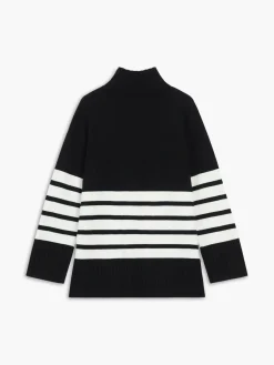 Hot Miss Paris Mock Neck Stripe Sweater Sweater Tops|Sweaters & Cardigans