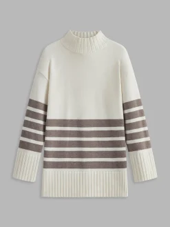 Hot Miss Paris Mock Neck Stripe Sweater Sweater Tops|Sweaters & Cardigans
