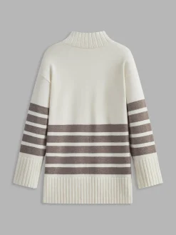 Hot Miss Paris Mock Neck Stripe Sweater Sweater Tops|Sweaters & Cardigans
