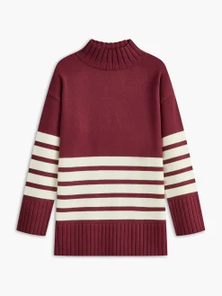Hot Miss Paris Mock Neck Stripe Sweater Sweater Tops|Sweaters & Cardigans