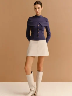 Clearance Mock Neck Metal-Detail Jersey Top T-shirts|Tops