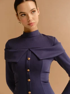 Mock Neck Metal-Detail Jersey Top T-shirts|Tops