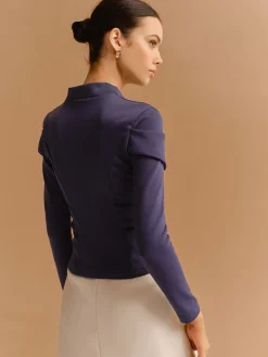 Mock Neck Metal-Detail Jersey Top T-shirts|Tops