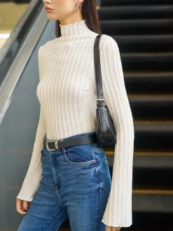 Sale Mock Neck Plisse Skinny T-Shirt T-shirts|Tops