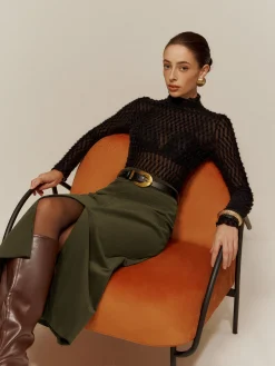 Online Mock Neck Semi-Sheer T-Shirt T-shirts|Matching Sets