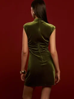 Hot Mock Neck Sleeveless Satin Dress Black Dresses|Casual Dresses