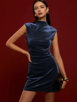 Best Mock Neck Sleeveless Velvet Dress Dresses