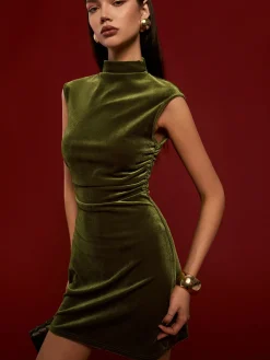 Best Mock Neck Sleeveless Velvet Dress Dresses