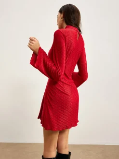 Mock Neck Textu Dress Black Dresses|Casual Dresses