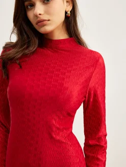 Mock Neck Textu Dress Black Dresses|Casual Dresses