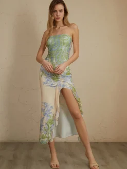 Hot Monet Floral Print Split Midi Dress Casual Dresses|Floral Dresses