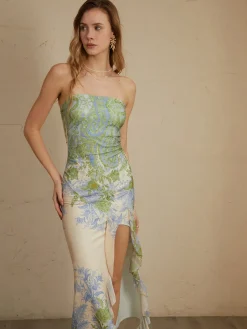 Sale Monet Floral Print Split Midi Dress Casual Dresses|Floral Dresses