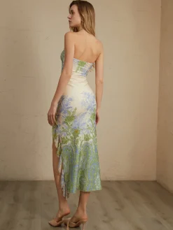 Sale Monet Floral Print Split Midi Dress Casual Dresses|Floral Dresses