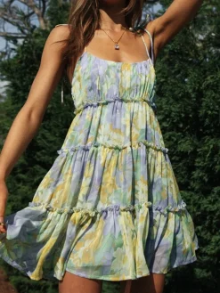 Online Multi Floral Short Layered Cami Dress Casual Dresses|Floral Dresses