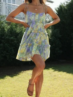 Online Multi Floral Short Layered Cami Dress Casual Dresses|Floral Dresses