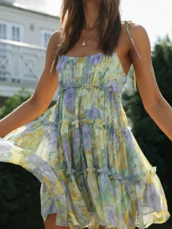 Hot Multi Floral Short Layered Cami Dress Casual Dresses|Floral Dresses