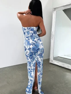 Hot Multi Floral Split Long Dress Casual Dresses|Floral Dresses