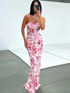 Hot Multi Floral Split Long Dress Casual Dresses|Floral Dresses