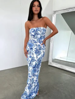 Discount Multi Floral Split Long Dress Casual Dresses|Floral Dresses