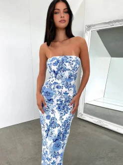 Discount Multi Floral Split Long Dress Casual Dresses|Floral Dresses
