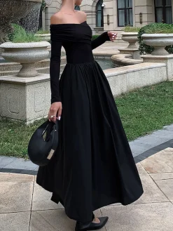 Best Off Shoulder Criss Cross Long Dress Casual Dresses|Cocktail & Party Dresses