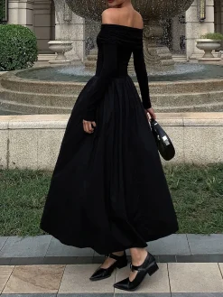 Best Off Shoulder Criss Cross Long Dress Casual Dresses|Cocktail & Party Dresses