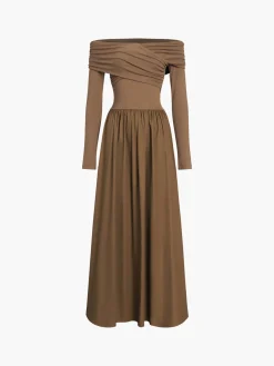 Best Off Shoulder Criss Cross Long Dress Casual Dresses|Cocktail & Party Dresses