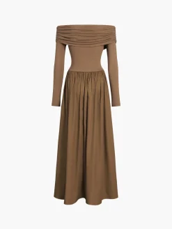Best Off Shoulder Criss Cross Long Dress Casual Dresses|Cocktail & Party Dresses