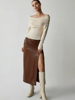 Discount Off Shoulder Wrap Long Sleeve Knit Top Sweater Tops|Sweaters & Cardigans