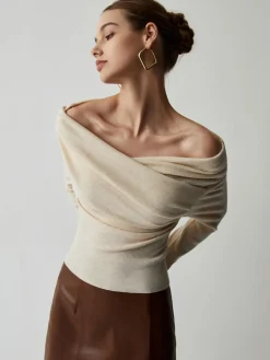 Hot Off Shoulder Wrap Long Sleeve Knit Top Sweater Tops|Sweaters & Cardigans