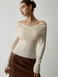 Hot Off Shoulder Wrap Long Sleeve Knit Top Sweater Tops|Sweaters & Cardigans