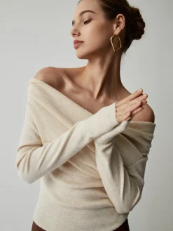 Hot Off Shoulder Wrap Long Sleeve Knit Top Sweater Tops|Sweaters & Cardigans