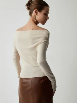 Hot Off Shoulder Wrap Long Sleeve Knit Top Sweater Tops|Sweaters & Cardigans