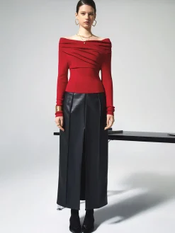 Hot Off Shoulder Wrap Long Sleeve Knit Top Sweater Tops|Sweaters & Cardigans