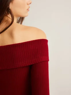 Clearance Off-Shoulder Ribbed Slim Top T-shirts|Tops