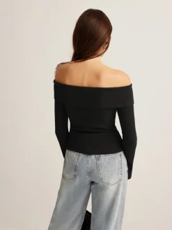 Clearance Off-Shoulder Ribbed Slim Top T-shirts|Tops