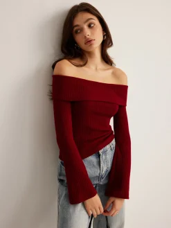 Discount Off-Shoulder Ribbed Slim Top T-shirts|Tops