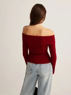 Discount Off-Shoulder Ribbed Slim Top T-shirts|Tops