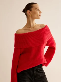 Outlet Off-Shoulder Ribbed Sweater Sweater Tops|Sweaters & Cardigans