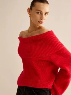 Outlet Off-Shoulder Ribbed Sweater Sweater Tops|Sweaters & Cardigans