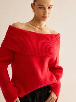 Sale Off-Shoulder Ribbed Sweater Sweater Tops|Sweaters & Cardigans