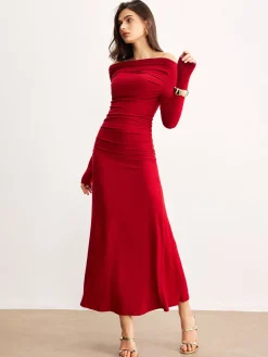 Outlet Off-Shoulder Ruffle Knit Dress Sweater Dresses|Casual Dresses