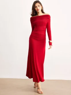 Outlet Off-Shoulder Ruffle Knit Dress Sweater Dresses|Casual Dresses