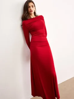 Outlet Off-Shoulder Ruffle Knit Dress Sweater Dresses|Casual Dresses
